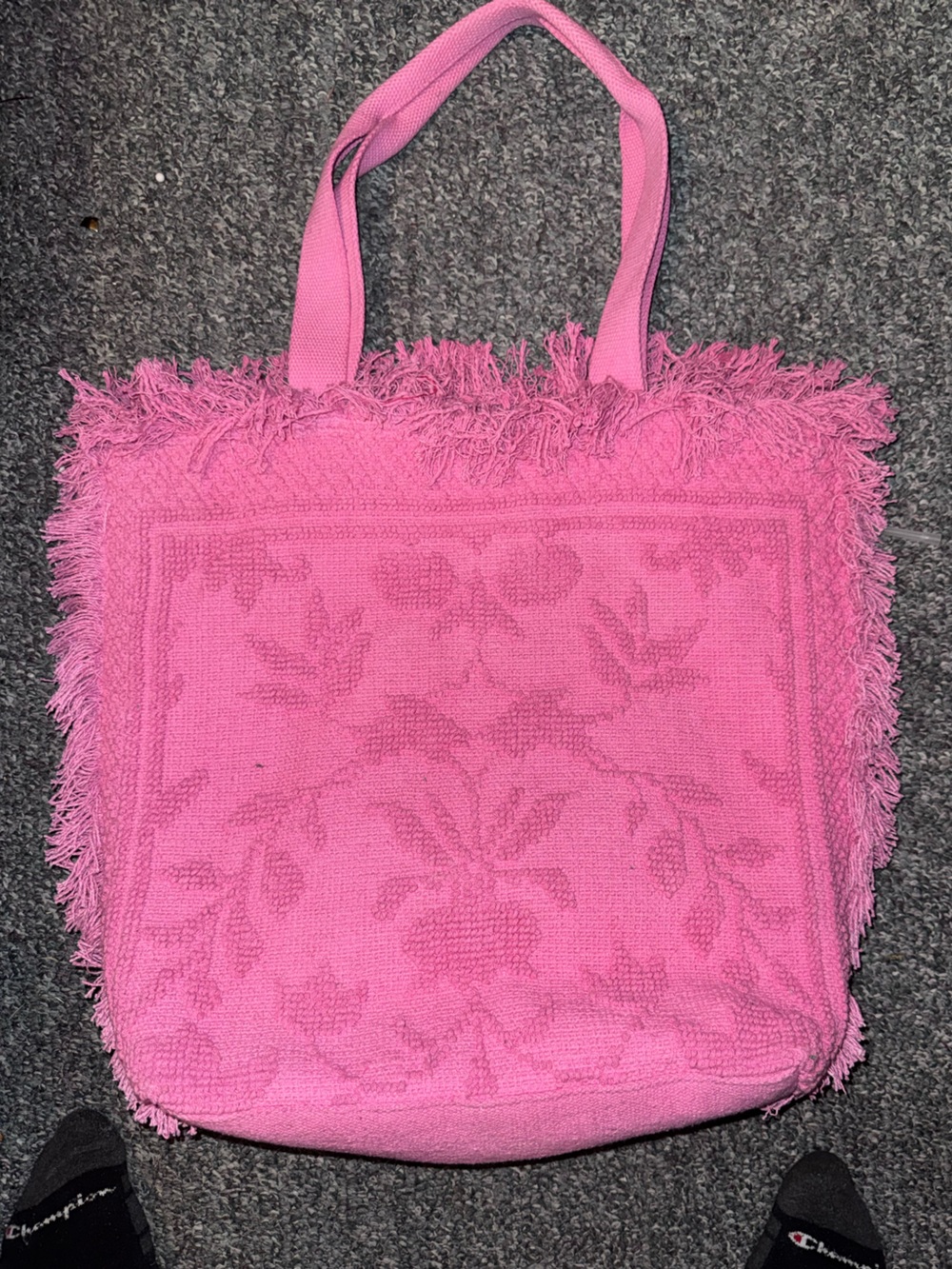 Shiraleah Pink Floral Jacquard Fringe Tote